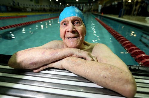 Jaring Timmerman, 105, prior to his 50m backstroke heat during the Catherin Kerr Pentathlon at the Pan Am Pool, Friday, January 24, 2014. (TREVOR HAGAN/WINNIPEG FREE PRESS)