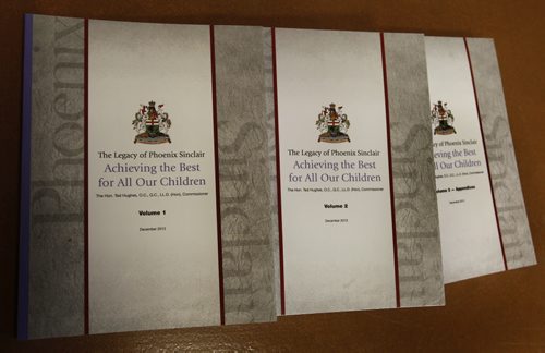 The three volumes of The Legacy of Phoenix Sinclair, Achieving the Best for All Our Children report by The Hon. Ted Hughes  Wayne Glowacki / Winnipeg Free Press Jan.31  2014