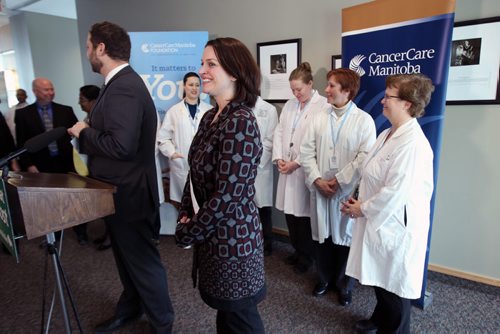Manitoba Health Minister Erin Selby was at CancerCare Manitoba today announcing new testing procedures to identify patients at a greater risk of inherited colon cancer and other types of cancers -See Kevin Rollason story- Feb 03, 2014   (JOE BRYKSA / WINNIPEG FREE PRESS)