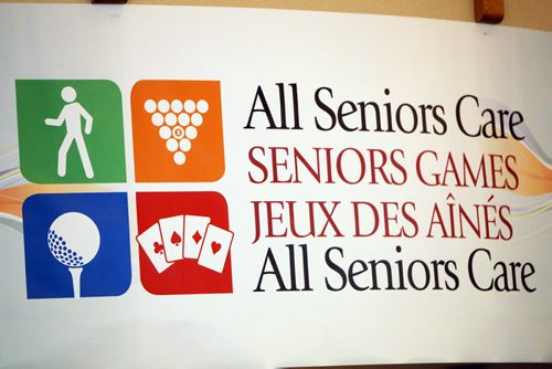 It's now the fifth year for the Games, originally formed in advance of the Vancouver Olympics in 2010. Some residence of Shaftesbury Park Retirement Residence play bridge as part of the All Senior Care Senior Games 2014. The 5 day event has games like Wii bowling, Bocce, and Shuffleboard. Opening ceremonies were today and closing ceremonies are on Friday. Sign in the hall. BORIS MINKEVICH / WINNIPEG FREE PRESS. FEB 3, 2014