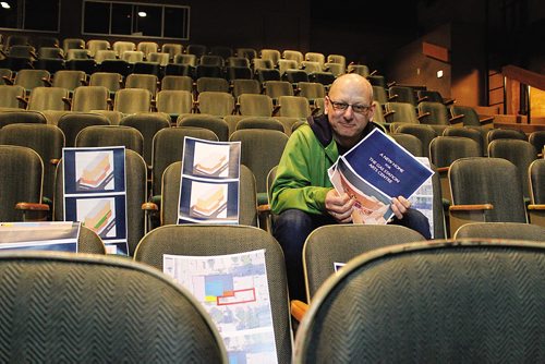 Canstar Community News (29/01/2013)- Mykola (Nick) Kowalchuk, executive director of the Gas Station Theatre, holds plans for an entirely new property. There will still be a theatre, bigger and better, but there will also be affordable housing and commercial space. (STEPHCROSIER/CANSTARNEWS)