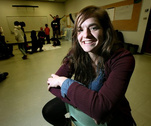 Danielle Koop volunteers with inner city kids at the U of M to teach them about post secondary education. See Elizabeth Fraser's story. February 5, 2014 - (Phil Hossack / Winnipeg Free Press)