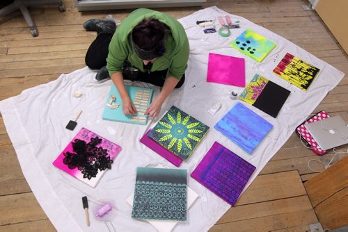 A 24-hour Art-a-thon kicked off is at 1 p.m. today at Artbeat Studio, 62 Albert Street. This evening Tara Davis was there working on some of her art for the fundraiser. BORIS MINKEVICH / WINNIPEG FREE PRESS. FEB 6, 2014