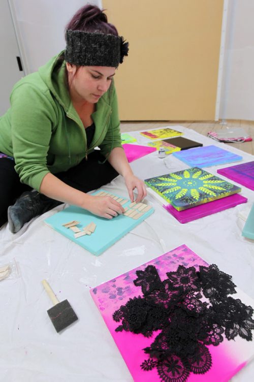 A 24-hour Art-a-thon kicked off is at 1 p.m. today at Artbeat Studio, 62 Albert Street. This evening Tara Davis was there working on some of her art for the fundraiser. BORIS MINKEVICH / WINNIPEG FREE PRESS. FEB 6, 2014