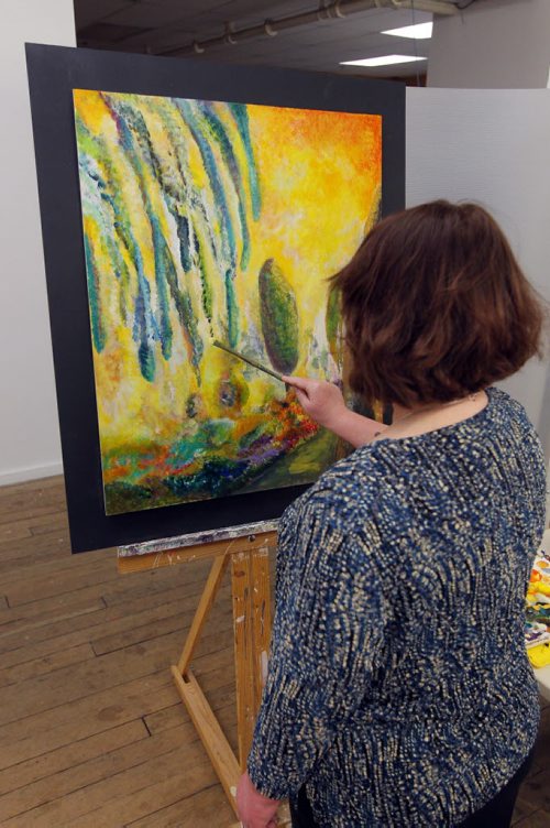A 24-hour Art-a-thon kicked off is at 1 p.m. today at Artbeat Studio, 62 Albert Street. This evening Kathleen Crosby is one of the artists participating. BORIS MINKEVICH / WINNIPEG FREE PRESS. FEB 6, 2014