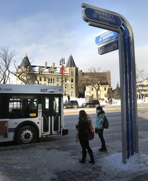 Winnipeg Transit bus stop across from the University Of Winnipeg. For story on students having to purchase bus passes. Wayne Glowacki / Winnipeg Free Press Feb.7   2014
