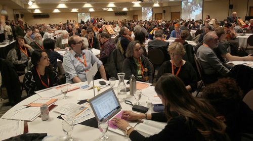 Over 400 people jammed into the NDP 2014 Annual general meeting at Canad Inns Polo Park-    See Bruce Owen and Larry Kusch   stories- Feb 07, 2014   (JOE BRYKSA / WINNIPEG FREE PRESS)