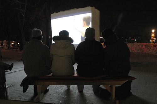 February 8, 2014 - 140208  -  People enjoy a free outdoor screening of eight short films during the 6th annual Canadian Sport Film Festival at The Forks in Winnipeg Saturday, February 8, 2014.  John Woods / Winnipeg Free Press