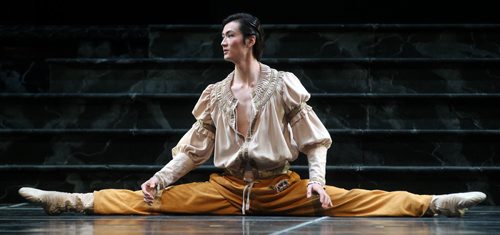 Guest artist Liang Xing "Romeo" warms up Tuesday evening during a dress rehearsal at the Centennial Concert Hall. The Royal Winnipeg Ballet production of Romeo and Juliet opens tomorrow. See release.  February 11, 2014 - (Phil Hossack / Winnipeg Free Press)