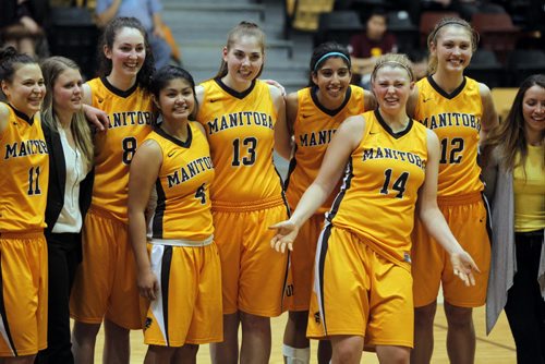 The University of Manitoba Bisons win against the U of W Wesman Women basketball team at the Investors Group Athletic Centre. 23rd annual Duckworth Challenge. BORIS MINKEVICH/WINNIPEG FREE PRESS  Feb. 13/14