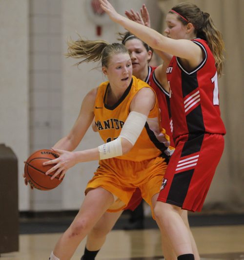 The University of Manitoba Bisons win against the U of W Wesman Women basketball team at the Investors Group Athletic Centre. 23rd annual Duckworth Challenge. General action. BORIS MINKEVICH/WINNIPEG FREE PRESS  Feb. 13/14