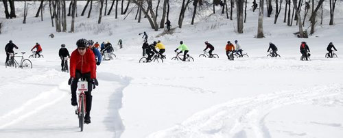 The Ice Bike winter bike race at The Forks, was part of the Global Cycling Congress, Sunday, February 16, 2014. (TREVOR HAGAN/WINNIPEG FREE PRESS)