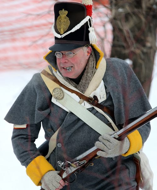 A historical reenactment between la Compagnie de La Verendrye and The Forces of Lord Selkirk at The Festival du Voyageur, Sunday, February 16, 2014. (TREVOR HAGAN/WINNIPEG FREE PRESS)