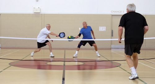Some seniors play Pickleball, a sport that is a little bit badminton, a little bit tennis, at the Sturgeon Heights Community Centre Wednesday morning. 140219 - Wednesday, February 19, 2014 -  (MIKE DEAL / WINNIPEG FREE PRESS)