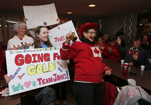 Yes, St. Vital CC is opening the doors at 6:30 am (game is at7:30 am) for a viewing party . The culb is filling up with members and fans including Kerry Kohut  with her cow bell leading the cheers . We hope to have a large crowd of our members  out to watch the gold-medal game featuring Jennifer Jones At Sochi Olympic Gold medal Game FEB. 20 2014 / KEN GIGLIOTTI / WINNIPEG FREE PRESS