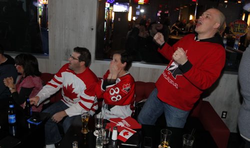 Shark Club in City Place was a popular place to cheer on Team Canada as they played Team U.S.A in the mens hockey semifinals at the Olympics. BORIS MINKEVICH / WINNIPEG FREE PRESS  Feb. 21/14
