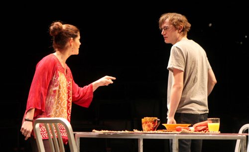 Actors Toby Hughes who plays Connor (the son) and  Nancy Sorel who plays Sharon (the mom) in the PTE play The Valley, a drama about al altercation between a teenager and a police officer on a Vancouver SkyTrain.  ENT Kevin Prokosh.   Ruth Bonneville / Winnipeg Free Press