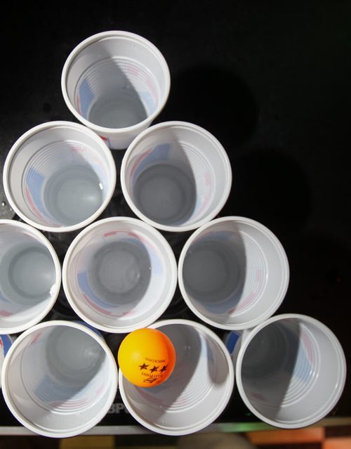 A group of locals are introducing competitive beer pong to Winnipeg, minus the beer. The Pegcitypongers meet at the St. Boniface Hotel every Sunday to play, there are even tournaments. 140226 - Wednesday, February 26, 2014 -  (MIKE DEAL / WINNIPEG FREE PRESS)