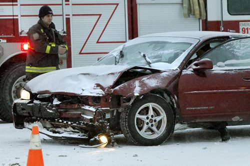 Winnipeg Fire Fighters attended a two vehicle collision on King Edward St. at Dublin St. that slowed the Thursday morning traffic in the area. Unknown if there were injuries.  Wayne Glowacki / Winnipeg Free Press Feb. 28   2014