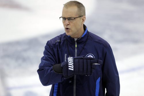 Winnipeg Jets Coach Paul Maurice in practice today. MTS Centre.  BORIS MINKEVICH / WINNIPEG FREE PRESS  Feb. 28/14