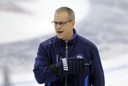 Winnipeg Jets Coach Paul Maurice in practice today. MTS Centre.  BORIS MINKEVICH / WINNIPEG FREE PRESS  Feb. 28/14
