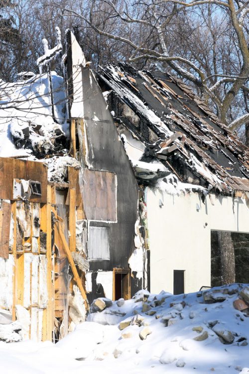 Not much remains of the mansion at 1021 Wellington Crescent that caught fire over a week ago-  See story- Feb 28, 2014   (JOE BRYKSA / WINNIPEG FREE PRESS)