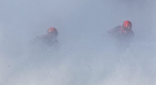 Racers make their way around the half-mile ice oval in Beausejour, MB during the 52nd annual Canadian Power Toboggan Championships Sunday afternoon.   140302 March 2, 2014 Mike Deal / Winnipeg Free Press