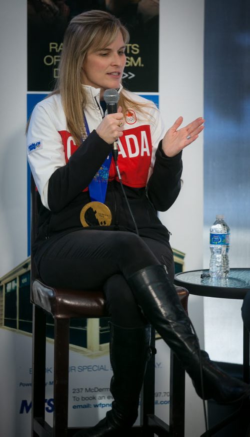 Jennifer Jones, 2014 Olympic curling gold medal winner, at the Winnipeg Free Press News Caf¾© Tuesday afternoon. The Jones rink will drop the puck at the Winnipeg Jets game Tuesday night at MTS Centre.   140304 - Tuesday, {month name} 04, 2014 - (Melissa Tait / Winnipeg Free Press)