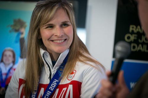 Jennifer Jones, 2014 Olympic curling gold medal winner, at the Winnipeg Free Press News Caf¾© Tuesday afternoon. The Jones rink will drop the puck at the Winnipeg Jets game Tuesday night at MTS Centre.   140304 - Tuesday, {month name} 04, 2014 - (Melissa Tait / Winnipeg Free Press)