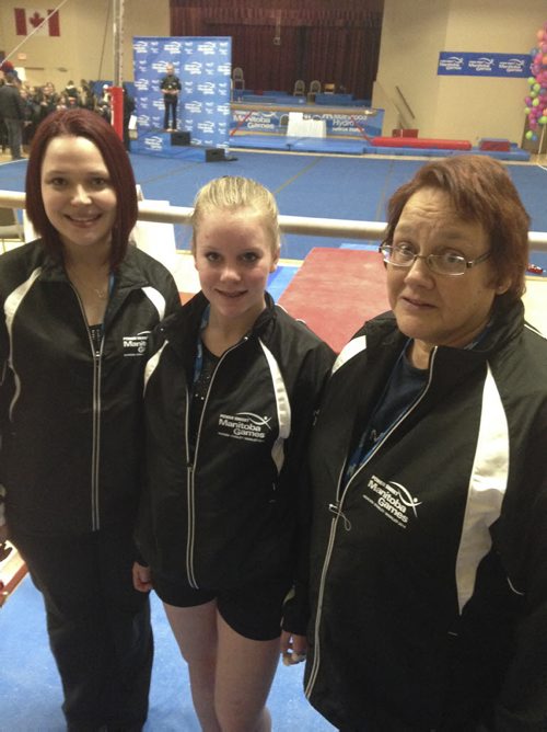 Gymnast photos. From l-r: Norman team gymnastics coach Casey Ranks, gymnast Eve Cooper, and coach Sheena Reed. March 4 2014. Melissa Martin photo / Winnipeg Free Press.