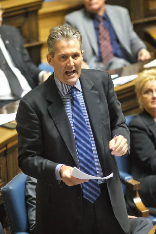 Leader of the opposition Brian Pallister during question period in the Legislative Chamber before the NDP government presents the budget.  140306 March 6, 2014 Mike Deal / Winnipeg Free Press