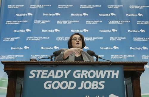 Finance Minister Jennifer Howard at the news conference prior to delivering the budget in the Manitoba Legislature Thursday afternoon. Wayne Glowacki / Winnipeg Free Press March 6   2014