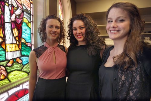 Vocal soloists in the 18 and under category as part of Musicfest at the Churchill Park United Church (525 Beresford Ave.)- L to R Marlise Ritchie, Jessica Kos-Whicher and Kathyryn Patrick- all three advanced to the national finals-See MusicFest pullout- Mar 06, 2014   (JOE BRYKSA / WINNIPEG FREE PRESS)