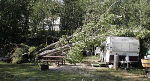 RAINBOW FALLS, MB: JUNE 24, 2007 - Storm Damage near Rainbow Falls. Campground June 24, 2007. Thunderstorms producing devastating winds spawned an F3 strength tornado in southern Manitoba Saturday night -_several tornados have hit the province in recent days. In Whiteshell Provincial Park, in southeastern Manitoba, some 1,500 cottages were damaged by high winds.  BORIS MINKEVICH / WINNIPEG FREE PRESS