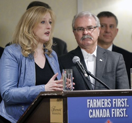 Lisa Raitt, Minister of Transport, and Gerry Ritz, Minister of Agriculture and Agri-Food, at  Canada's grain transportation announcement in Winnipeg Friday morning. CP story  Wayne Glowacki / Winnipeg Free Press March 7   2014