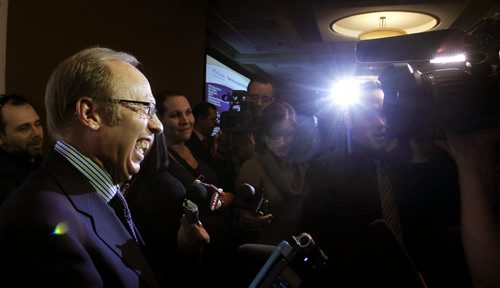 Mayor Sam Katz with media after he delivered his annual State of the City Address at the  Winnipeg Chamber of Commerce luncheon Friday at the RBC Convention Centre. Bart Kives/ Aldo Santin stories Wayne Glowacki / Winnipeg Free Press March 7   2014