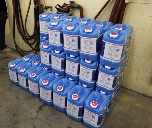 Update on City services relating to frozen water pipes. Winnipeg Fire Paramedic Service preparing water jugs for delivery at Winnipeg Fire and Paramedic Station 22, 1567 Waverley Street. These are some of the jugs being used. BORIS MINKEVICH / WINNIPEG FREE PRESS  March 7, 2014