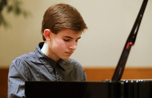 Callum Goulet-Kilgour, 12, performs in the Grade 7 Canadian Composers section of the Winnipeg Music Festival at the Sterling Mennonite Fellowship, Saturday, March 8, 2014. (TREVOR HAGAN/WINNIPEG FREE PRESS)