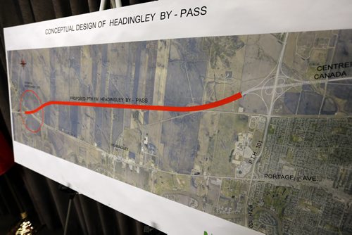 Proposed Headingley By-Pass released as extension of CentrePort Canada Way with Transportation Minister Steve Ashton , Diane Gray CEO of CentrePort  Canada , Terry Mager Pres and CEO of CAA Mb. Mar. 10 2014 / KEN GIGLIOTTI / WINNIPEG FREE PRESS