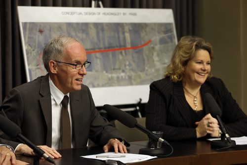 Proposed Headingley By-Pass released as extension of CentrePort Canada Way with Transportation Minister Steve Ashton , Diane Gray CEO of CentrePort  Canada ,  Mb. Mar. 10 2014 / KEN GIGLIOTTI / WINNIPEG FREE PRESS