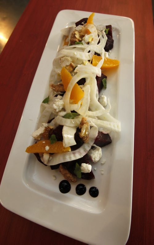 Restaurant Review  of the Tre Visi Cafe.  Agro-Dolce (beet salad). Marion Warhaft story     Wayne Glowacki / Winnipeg Free Press March 10   2014