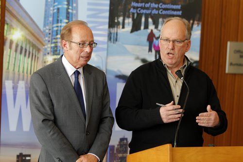 Media Availability on Frozen Pipes. Mayor Sam Katz and Randy Hull, Emergency Preparedness Coordinator answer questions in the Mayors Foyer. BORIS MINKEVICH / WINNIPEG FREE PRESS  March 10, 2014