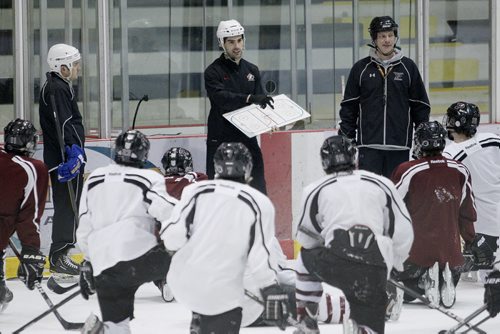 March 11, 2014 - 140311 -  St Paul's Crusadsers practice at MTS IcePlex Tuesday, March 11, 2014.   John Woods / Winnipeg Free Press