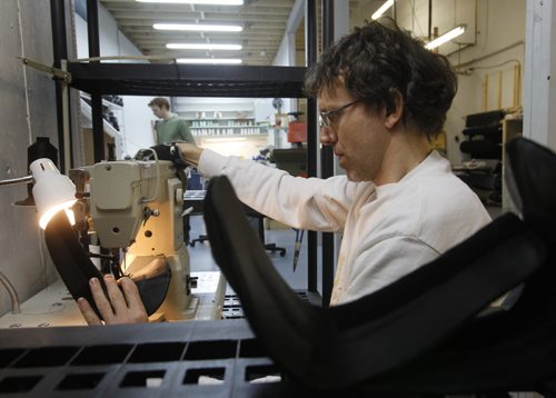 Jetcetera on VH Footwear.   Chris Van Horne sews a tongue for a custom made skate boot.   For Geoff Kirbyson story/ Tyler Walsh has video  Wayne Glowacki / Winnipeg Free Press March 12   2014