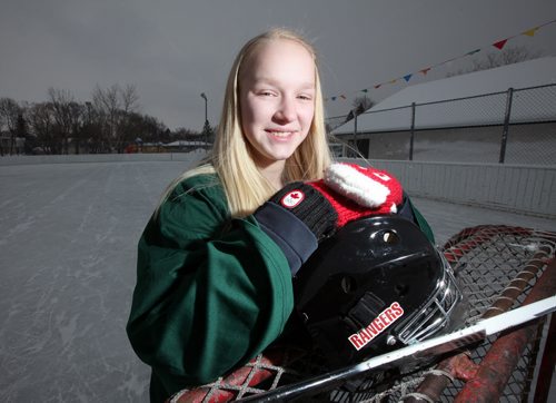 Coral Johnson, 15 year old hockey player who had her latest concussion in February. Poses at a Charleswood Community Center. See Shamona's story. March 7, 2014 - (Phil Hossack / Winnipeg Free Press)