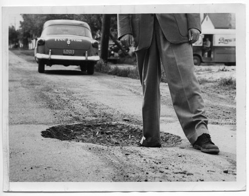 Winnipeg Free Press Archives June 12, 1953 A large pothole in Atlantic Avenue east of Main Street.