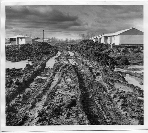 Winnipeg Free Press Archives October 24, 1959 This is part of a new subdivision in greater Winnipeg, one of many where families have moved before roads or sidewalks were laid. Residents of suburbia park their cars a block or two away and wade home. This picture taken in North Kildonan is repeated in every corner of the city.
