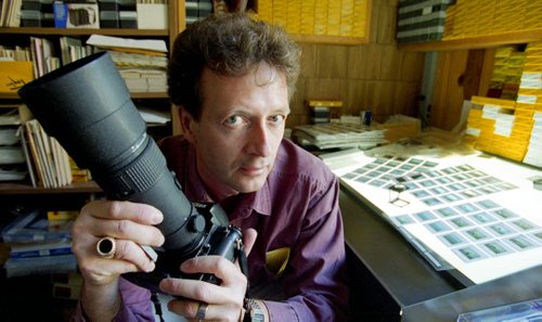 Portrait taken of Winnipeg Free Press Photojournalist Jeff de Booy by Naturalist Photographer Robert (Bob) Taylor. Jeff was on assignment to photograph Taylor when Taylor wanted to try out de Booy's wide angle lens. October 12 1995.