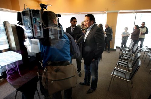 Grand Chief Derek Nepinak answers questions after a press conference Friday to launch of Our Circle to Protect Sacred Lives, a new project to help end sexual exploitation of children. See Larry Kusch Story. March 14, 2014 - (Phil Hossack / Winnipeg Free Press)