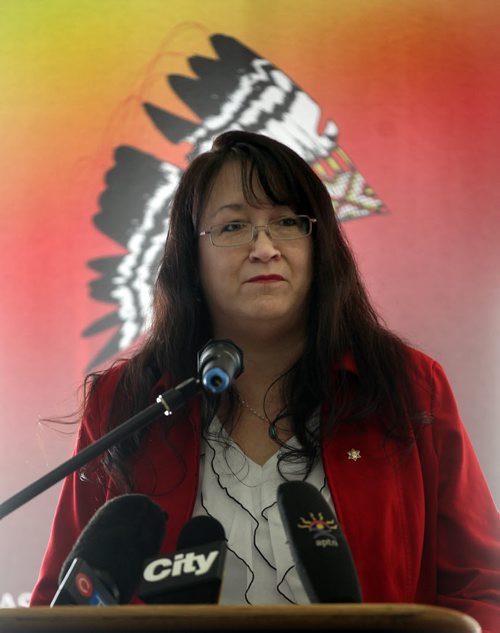 Diane Redsky speaks at a press conference Friday to launch of Our Circle to Protect Sacred Lives, a new project to help end sexual exploitation of children. See Larry Kusch Story. March 14, 2014 - (Phil Hossack / Winnipeg Free Press)